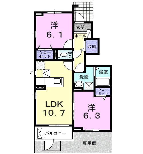 スプリング・サンライズ(2LDK/1階)の間取り写真