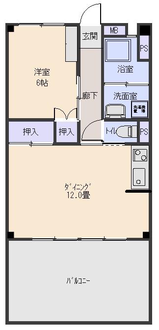 宮の下マンションA(1LDK/5階)の間取り写真