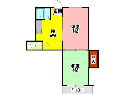 古川ビレッジ(2DK/4階)の間取り写真