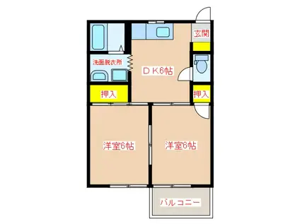 しぇすたK&N(2DK/2階)の間取り写真