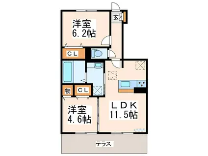 プレリー泗水(2LDK/1階)の間取り写真