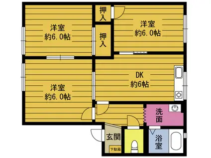 ジュネス横田 A(3DK/2階)の間取り写真