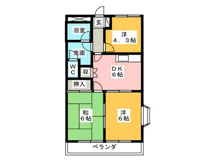 クィーンズコートB(3DK/1階)の間取り写真