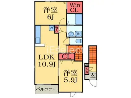 ベルプロムナードIV(2LDK/2階)の間取り写真