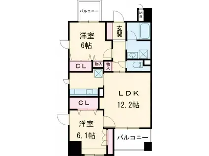 レジディア天神南(2LDK/11階)の間取り写真