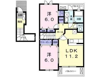 エステートワタリIII(2LDK/2階)の間取り写真