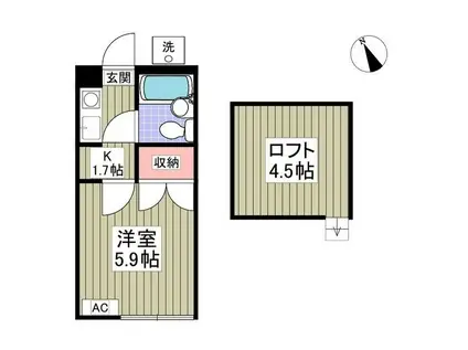 サニ-サイド三田南 B(1K/2階)の間取り写真