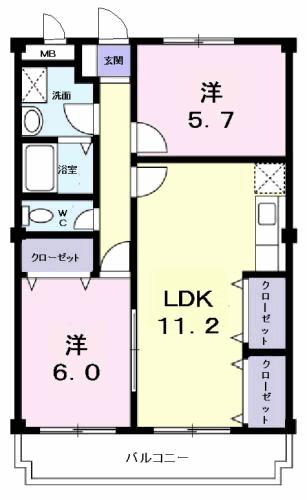ニューマリッチ笹沖(2LDK/3階)の間取り写真