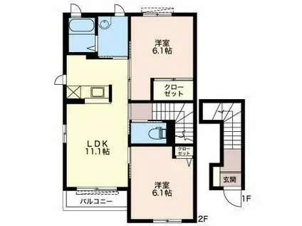 パルティール昭府(2LDK/2階)の間取り写真