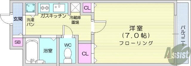 スターライト台原(1K/1階)の間取り写真