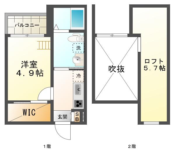Y`S VILLAGE 馬場通(1K/1階)の間取り写真