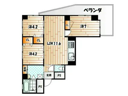 リクシア足原(3LDK/2階)の間取り写真