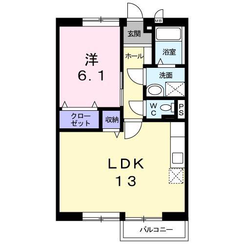 オリゾン E B棟(1LDK/2階)の間取り写真