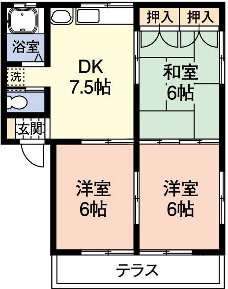 トップヒル(3DK/2階)の間取り写真