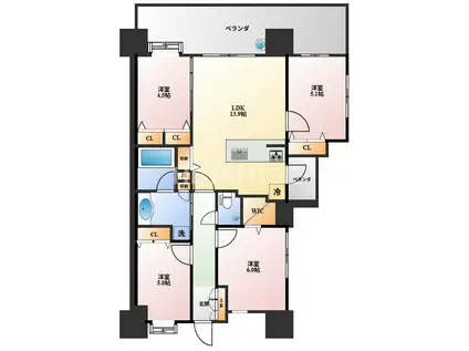 アクタス籠町グランミライ(4LDK/11階)の間取り写真