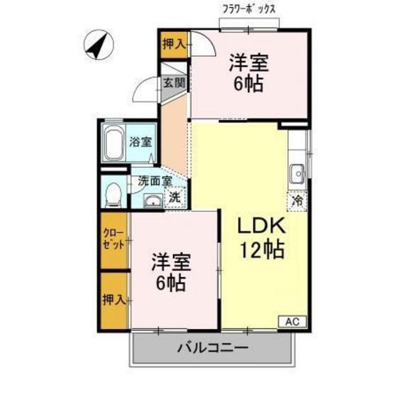 ハイツNINOWARI A棟(2LDK/2階)の間取り写真