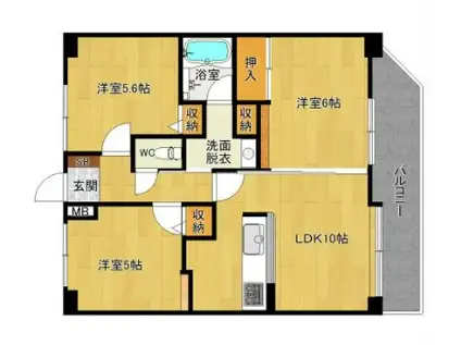 ニューライフ基山壱番館(3LDK/3階)の間取り写真