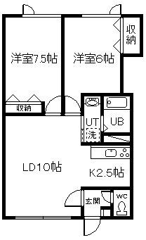 神楽レジデンス(2LDK/2階)の間取り写真