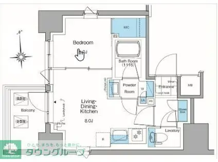ルフォンプログレ田原町(1LDK/8階)の間取り写真