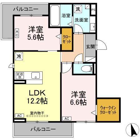 D-AVANCE上和田(2LDK/2階)の間取り写真