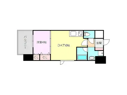 スプランディッド三国Ⅰ(1DK/2階)の間取り写真