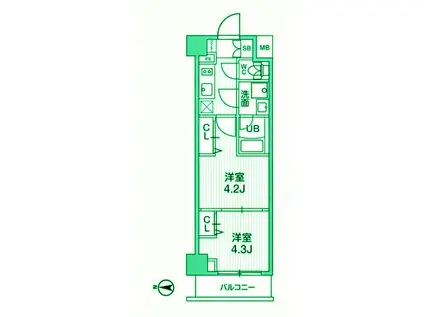 シーフォルム西小山(2K/1階)の間取り写真
