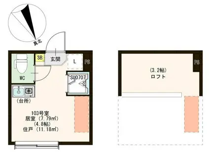 ヴェローナ平井(ワンルーム/1階)の間取り写真