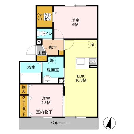 プリムローズ美南(2LDK/2階)の間取り写真