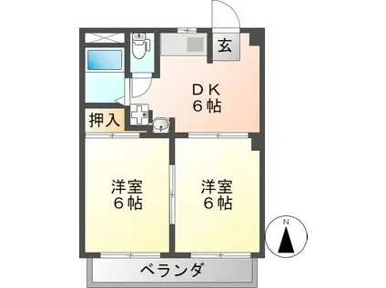 LIBERTY KUNIE I(2DK/1階)の間取り写真