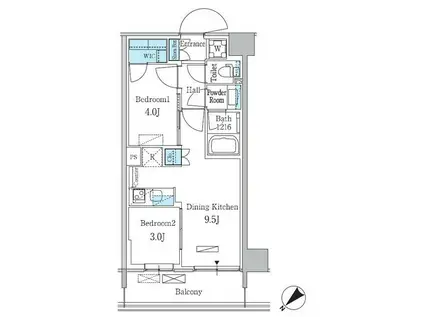 パークアクシス品川南大井パークフロント(2DK/4階)の間取り写真