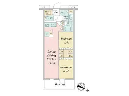 ブランシエスタ目黒中央町(2LDK/3階)の間取り写真