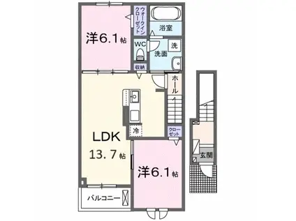 フルールドゥボヌールアオイ(2LDK/2階)の間取り写真