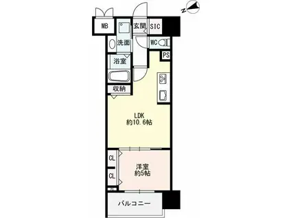 ザ・シンフォニア新栄(1LDK/2階)の間取り写真