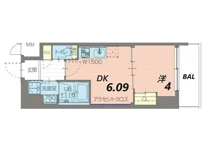 プレジオ日暮通(1DK/5階)の間取り写真