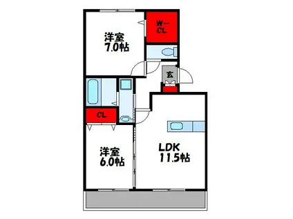 リヴェール21(2LDK/1階)の間取り写真