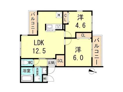 ワコーレヴィータ魚崎PARC(2LDK/2階)の間取り写真