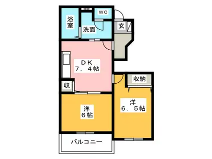 エアリー・プレイン(2DK/1階)の間取り写真