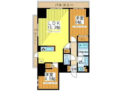レジディア都立大(2LDK/6階)の間取り写真