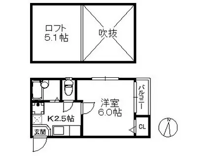 ドリームパレス別府(1K/2階)の間取り写真