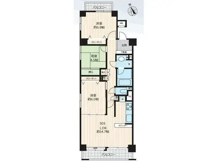 サンマンションアトレ新宿戸山(3LDK/3階)の間取り写真