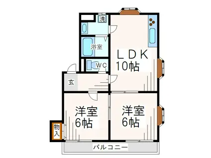 アリビラII(2LDK/4階)の間取り写真