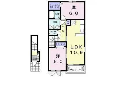 ヴィッラ・フジヤ I(2LDK/2階)の間取り写真