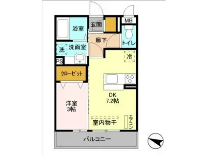 エヴァーラスティング千葉(1DK/3階)の間取り写真