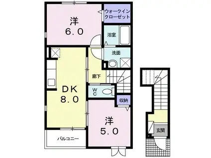 レジデンスアルドーレC(2DK/2階)の間取り写真