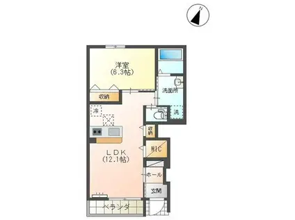 コーンポピー(1LDK/1階)の間取り写真