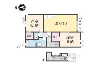 サザンアルミユールA棟(2LDK/2階)の間取り写真