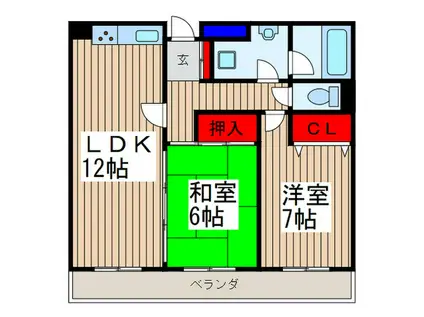 浦和エメラルドグリーン(2LDK/4階)の間取り写真