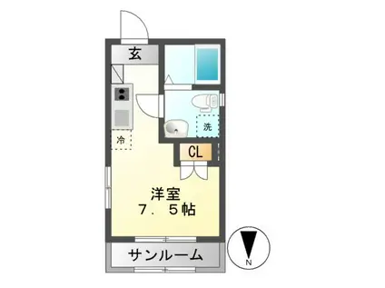 カーサアベニューツルマイCASAAVENUETSURUMAI(ワンルーム/4階)の間取り写真