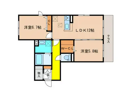 シャーメゾンガーデンズ北六甲(2LDK/1階)の間取り写真