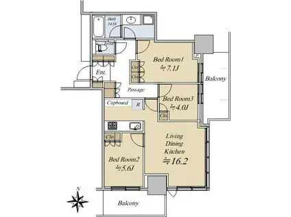 大崎ステーションレジデンス(3LDK/15階)の間取り写真